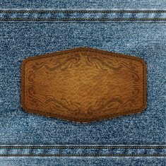 Leather label on denim