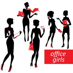 Set of fashionable business girls silhouettes on a white background