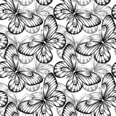 seamless background of butterflies black and white colors N2