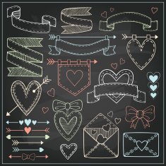 Set of Valentine`s Day design elements on chalkboard
