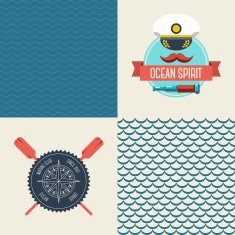 Navy vector seamless patterns set scallop and waves