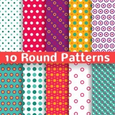 Different round shape vector seamless patterns (tiling)