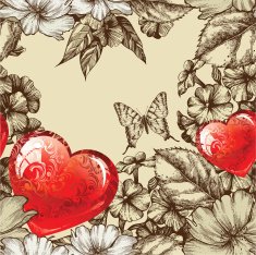 Vector seamless pattern Valentine's Day with flowers and butterfly