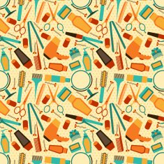 Hairdressing tools seamless pattern in retro style N8