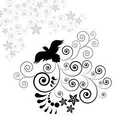 Background with silhouettes of birds and floral elements N2