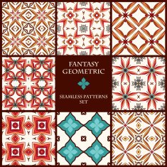 Fantasy geometric seamless patterns set