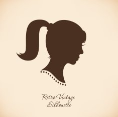 Retro woman head silhouette Isolated girl face