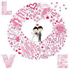 Wedding card with cute groom and the bride