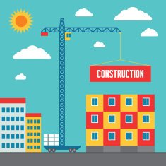 Construction of Building - Vector Illustration in Flat Style Design