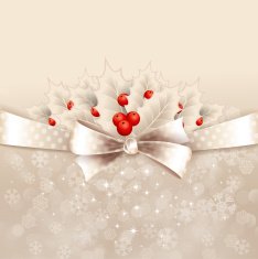 Vector christmas background with bow and holly N7
