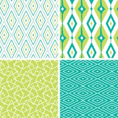 Set of green ikat diamond seamless patterns backgrounds