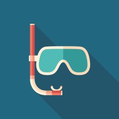 Diving mask with snorkel flat square icon long shadows