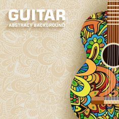 Abstract retro music guitar on the background of ornament N5
