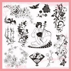 Japanese Traditional Ornaments Vector Set N3