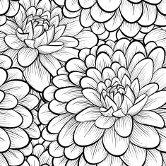 Beautiful seamless background with monochrome black and white flowers N11