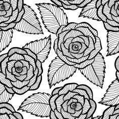 beautiful seamless black and white pattern in roses leaves lace N3