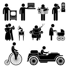 Man Using Retro Vintage Object Pictogram