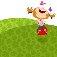 Happy girl jumping bouncing on a hopper ball N2