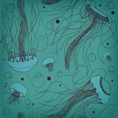 Seamless green marine pattern with medusas