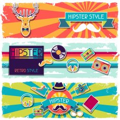 Hipster horizontal banners in retro style N3