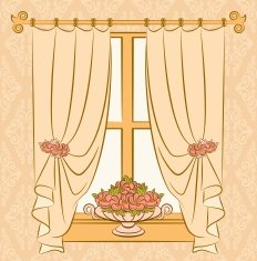 The vintage curtain with flowers Vector