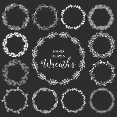 Vintage set of hand drawn rustic wreaths Floral vector graphic
