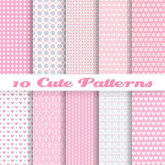 Ten seamless pink vector wallpaper patterns