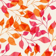 Watercolor seamless pattern with pink and orange autumn leaves