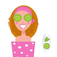 Wellness girl relaxing with cucumber on eyes