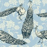 Vintage antique blue background with peacocks