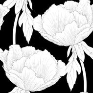 black and white seamless background with flowers