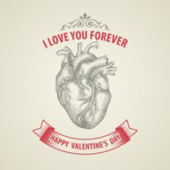 Valentine&#039;s Day card Retro engraving heart N4