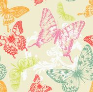 Seamless pattern with flying butterflies hand-drawing Vector illustration
