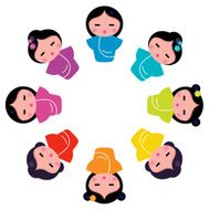 Cute japanese kokeshi dolls in circle N2
