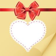 beige vintage heart frame with glossy red bow