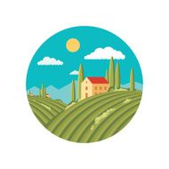 Agriculture landscape with vineyard Logo illustration in flat style design