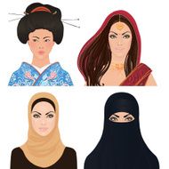 Avatar Icon set asian woman portraits
