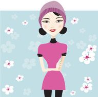 Young Woman with Cherry Blossom Flowers