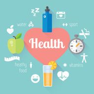 Healthy lifestyle llustration and info-graphic Food water sport N3