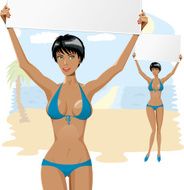 Beautiful girl in bikini with empty board 2