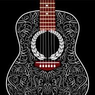 grungy background with black acoustic guitar