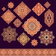 Set of decorative elements in oriental style (vector) N12