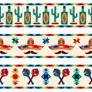 Mexican seamless borders with icons in native style