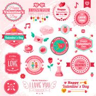 Set Of Vintage Happy Valentine&#039;s Day badges and label