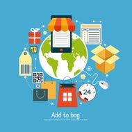 Ð¡oncept e-commerce with set online add to bag icons