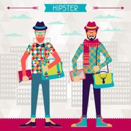 Two hipsters on urban background in retro style N3