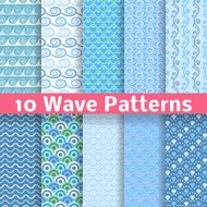 Wave different seamless patterns (tiling) Vector