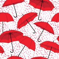 romantic pattern with umbrellas and rain of hearts