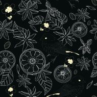 Black seamless vector pattern with lemon