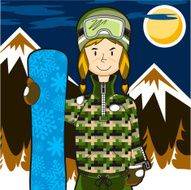 Girl Snowboarder in Mountain Range by Night